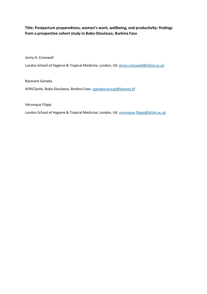 title postpartum preparedness women s work wellbeing and