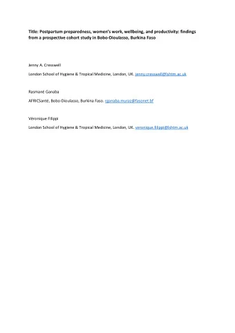 Title: Postpartum preparedness, womens work, wellbeing, and productivity: findings  from a