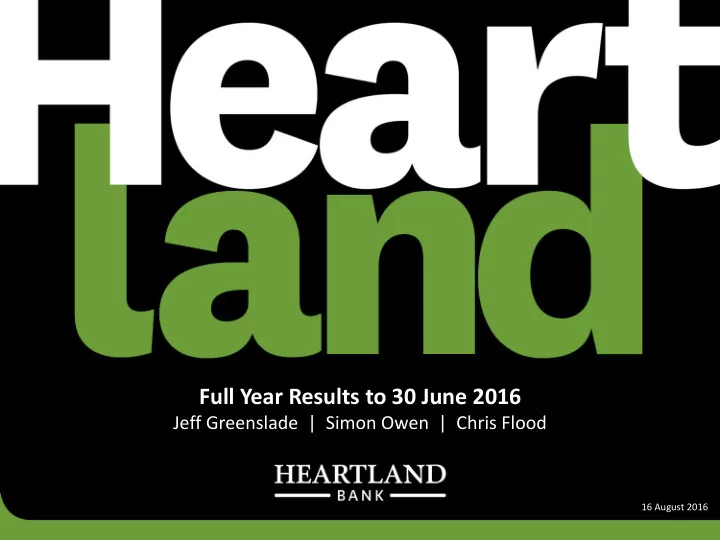 full year results to 30 june 2016