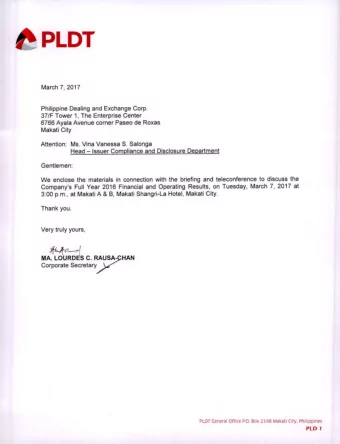 PLOT  March 7, 2017  Philippine  Dealing  and Exchange  Corp.  37/F Tower  1, The Enterprise