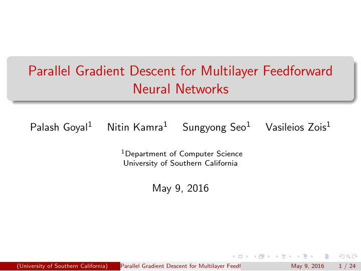 parallel gradient descent for multilayer feedforward