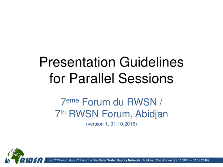 presentation guidelines for parallel sessions