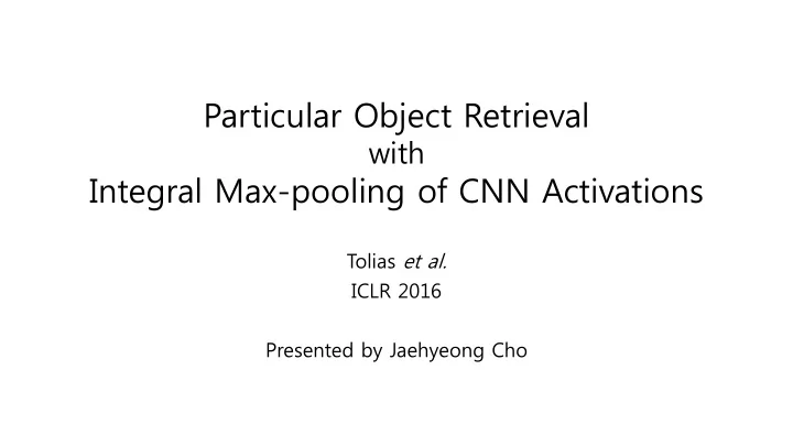 particular object retrieval