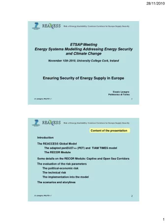 28/11/2010  Risk of Energy Availability: Common Corridors for Europe Supply Security ETSAP Meeting