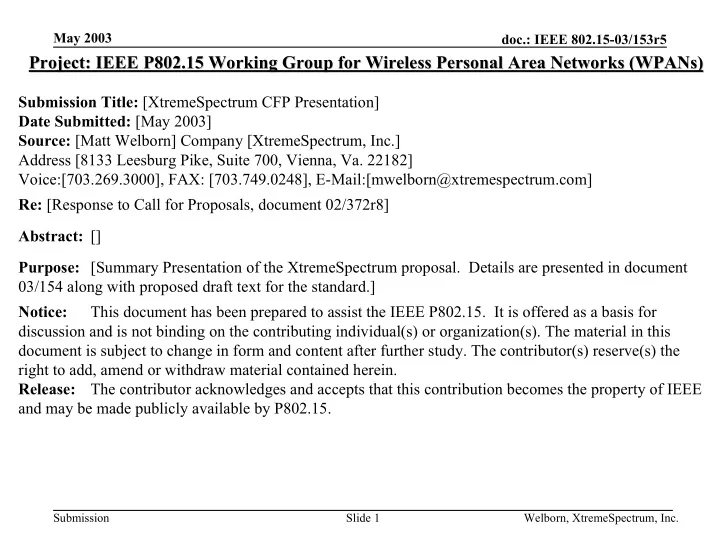 project ieee p802 15 working group for wireless personal