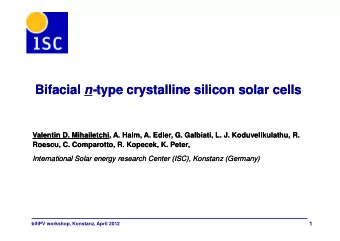 Bifacial n- type crystalline silicon solar cells Bifacial n- type crystalline silicon solar cells