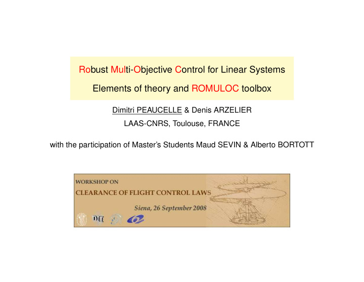 robust multi objective control for linear systems