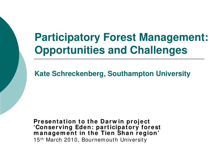participatory forest management opportunities and