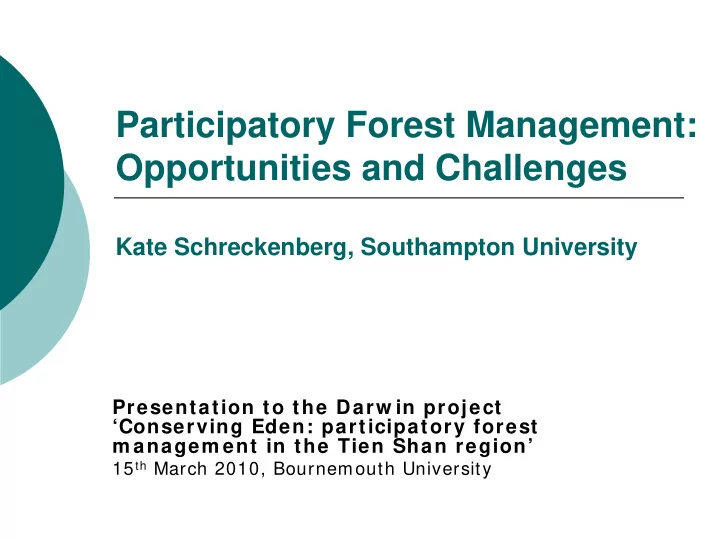 participatory forest management opportunities and