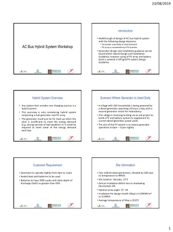 AC Bus Hybrid System Workshop  PV array is connected via a PV inverter  Generator design and