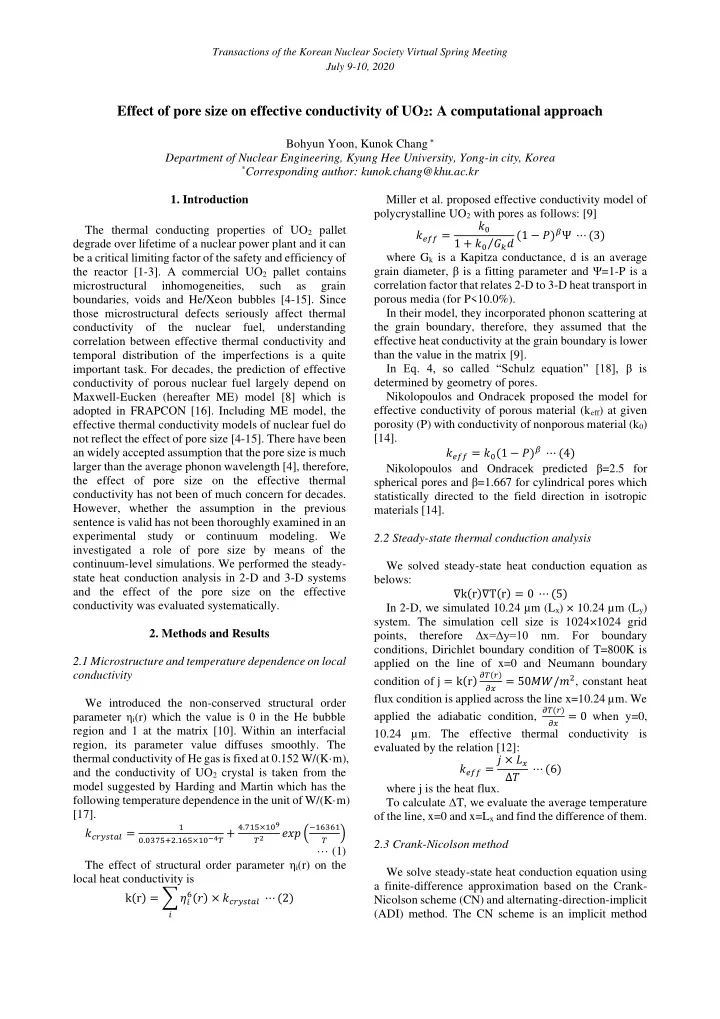 effect of pore size on effective conductivity of uo 2 a