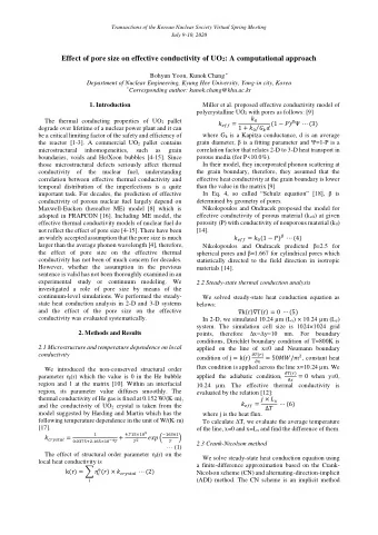 Effect of pore size on effective conductivity of UO 2 : A computational approach Bohyun Yoon, Kunok