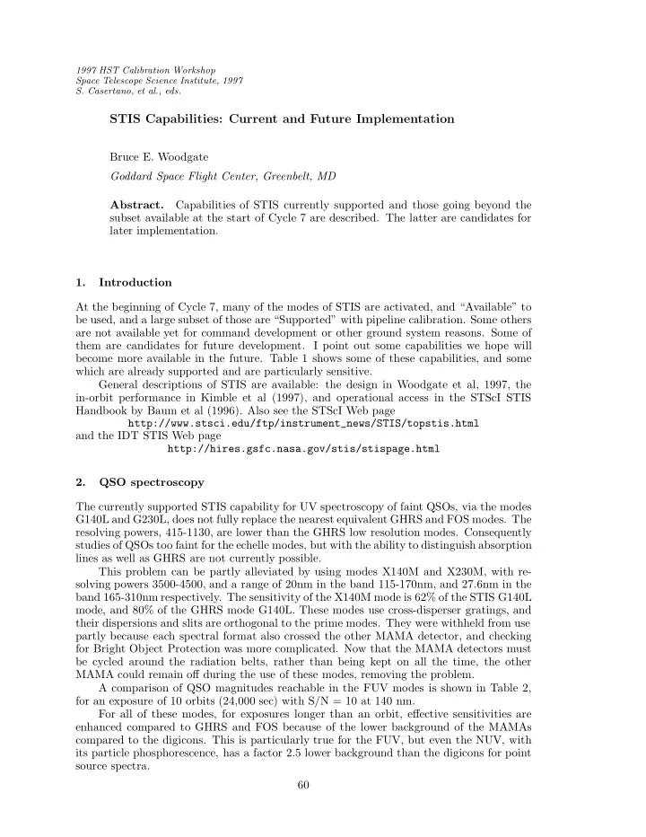 stis capabilities current and future implementation