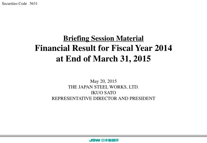 financial result for fiscal year 2014 at end of march 31