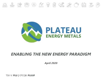 ENABLING THE NEW ENERGY PARADIGM  April 2020 TSX-V: PLU | OTCQB: PLUUF  Disclaimer  This