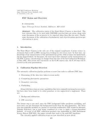 FOC Status and Overview  R. Jedrzejewski  Space Telescope Science Institute, Baltimore, MD 21218