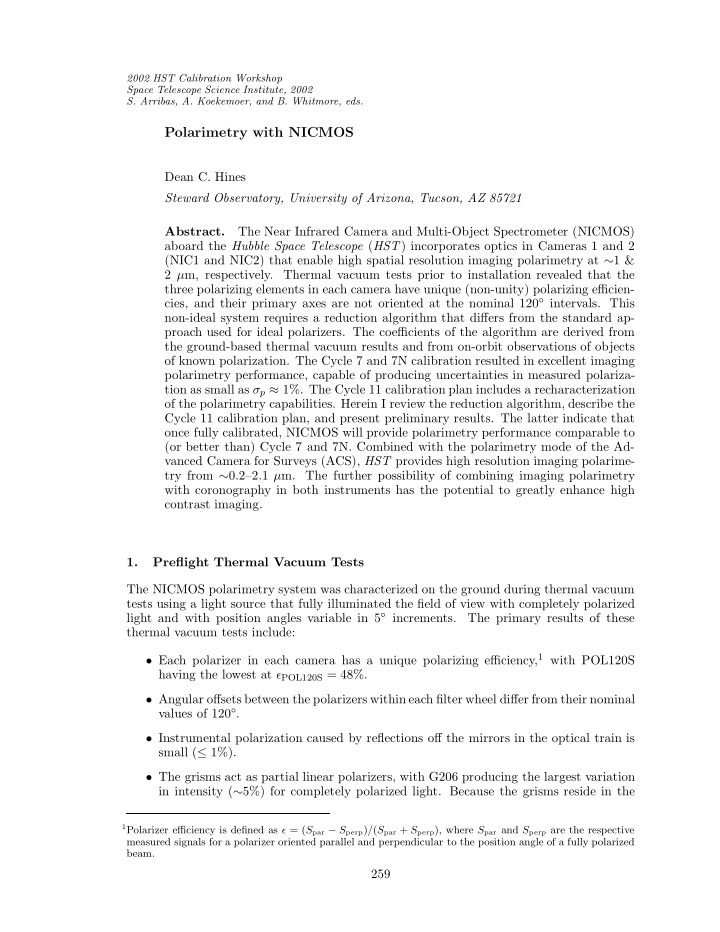 polarimetry with nicmos