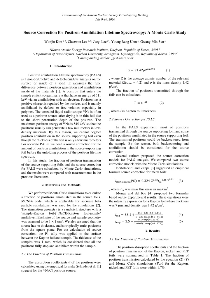 source correction for positron annihilation lifetime