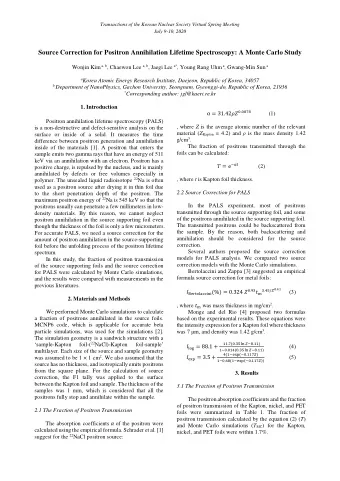 Source Correction for Positron Annihilation Lifetime Spectroscopy: A Monte Carlo Study Wonjin Kim
