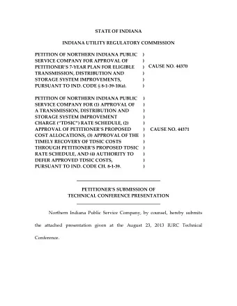 STATE OF INDIANA  INDIANA UTILITY REGULATORY COMMISSION  PETITION OF NORTHERN INDIANA PUBLIC  )