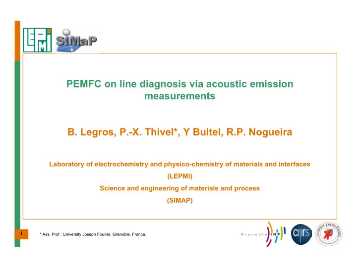 pemfc on line diagnosis via acoustic emission