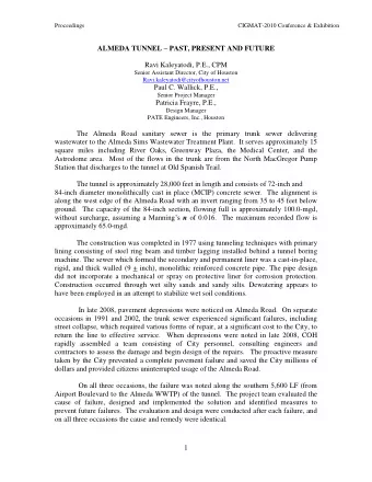 ALMEDA TUNNEL  PAST, PRESENT AND FUTURE  Ravi Kaleyatodi, P.E., CPM  Senior Assistant Director,