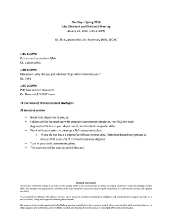 Flex Day  Spring 2016 Joint Division I and Division II Meeting  January 22, 2016  1:15-2:30PM
