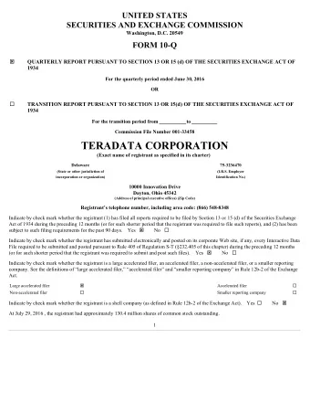 TERADATA CORPORATION (Exact name of registrant as specified in its charter)  Delaware  75-3236470