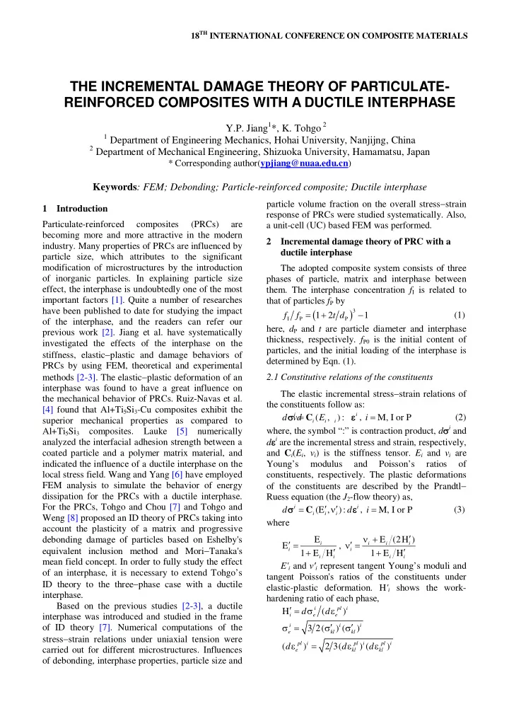 the incremental damage theory of particulate reinforced