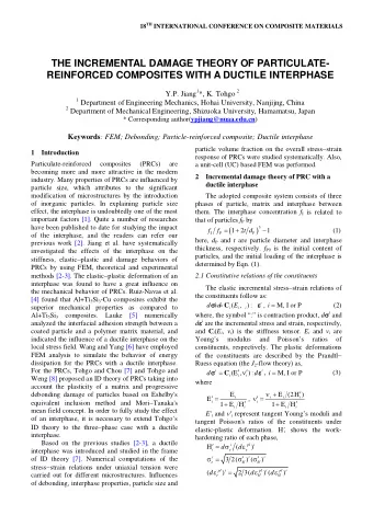 THE INCREMENTAL DAMAGE THEORY OF PARTICULATE-  REINFORCED COMPOSITES WITH A DUCTILE INTERPHASE Y.P.