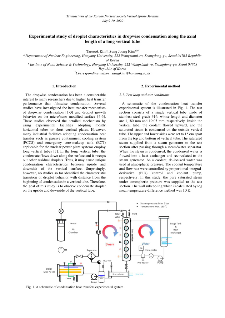 experimental study of droplet characteristics in dropwise