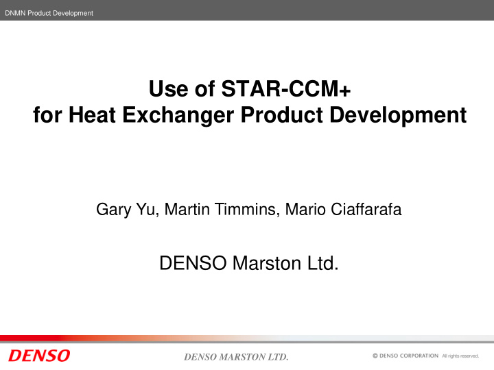 use of star ccm for heat exchanger product development