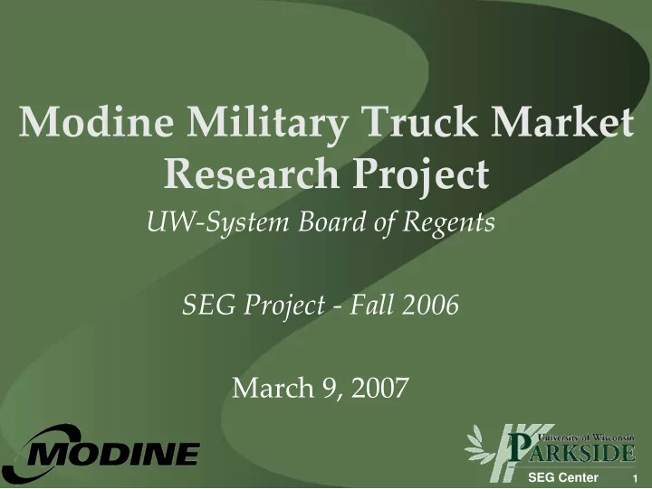 modine military truck market research project