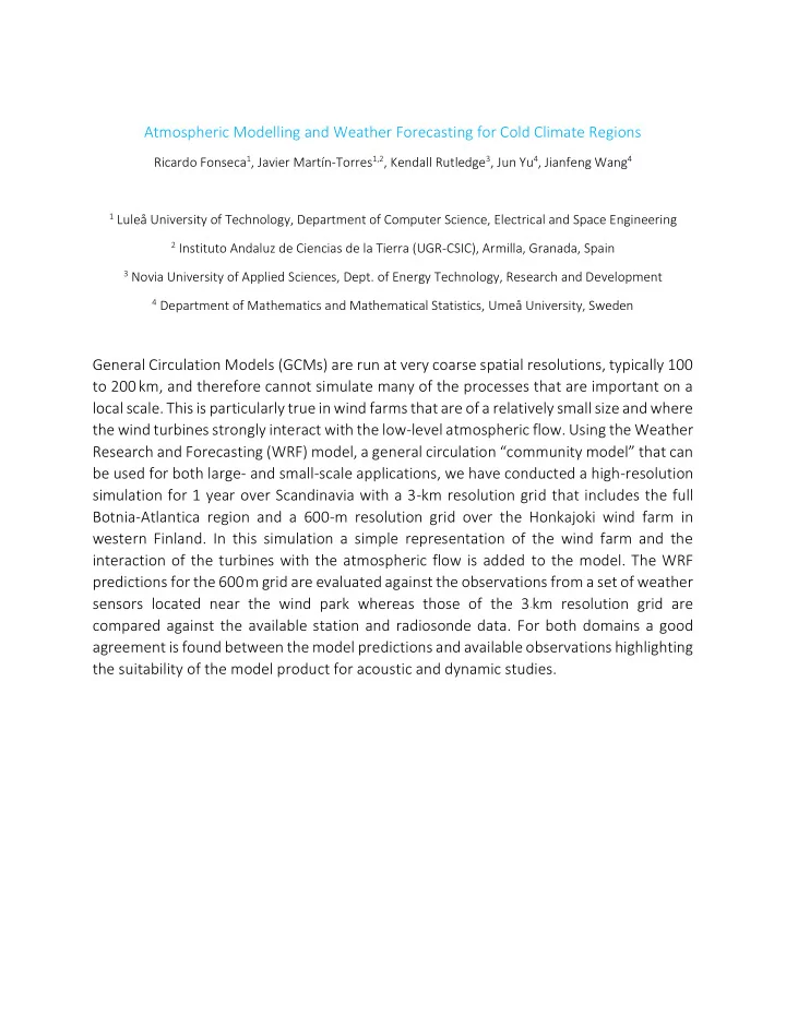 atmospheric modelling and weather forecasting for cold
