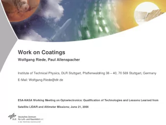 Work on Coatings  Wolfgang Riede, Paul Allenspacher  Institute of Technical Physics, DLR Stuttgart,