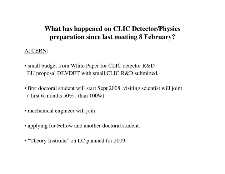 what has happened on clic detector physics pp y