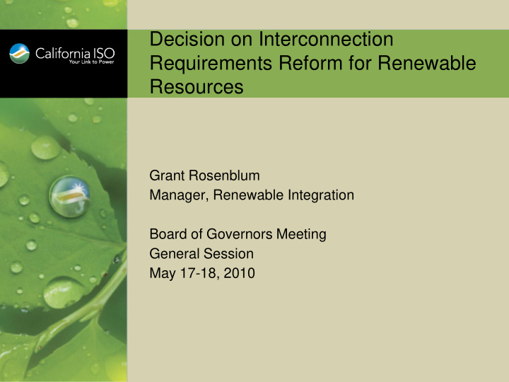 decision on interconnection requirements reform for