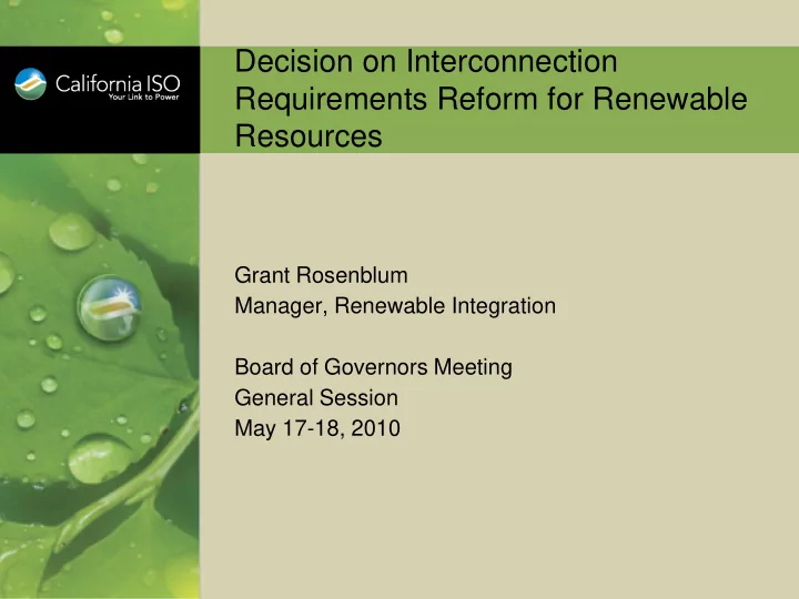 decision on interconnection requirements reform for