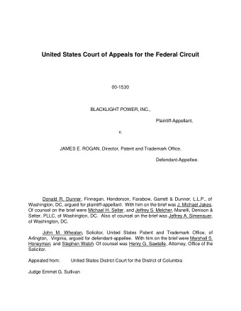 United States Court of Appeals for the Federal Circuit  00-1530  BLACKLIGHT POWER, INC.,