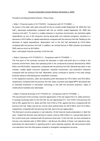 Kyocera Corporation Investor Meeting (November 2, 2009)  President and Representative Director,