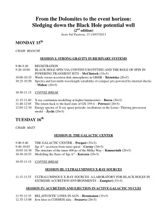 From the Dolomites to the event horizon:  Sledging down the Black Hole potential well (2 nd