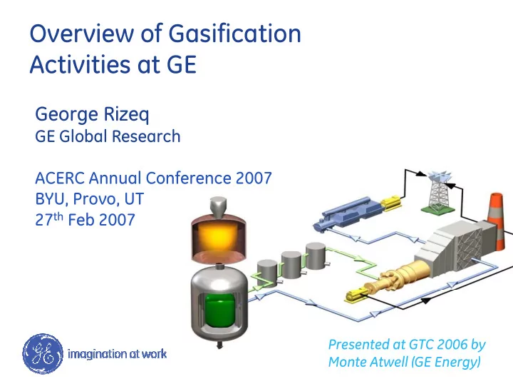 overview of gasification activities at ge