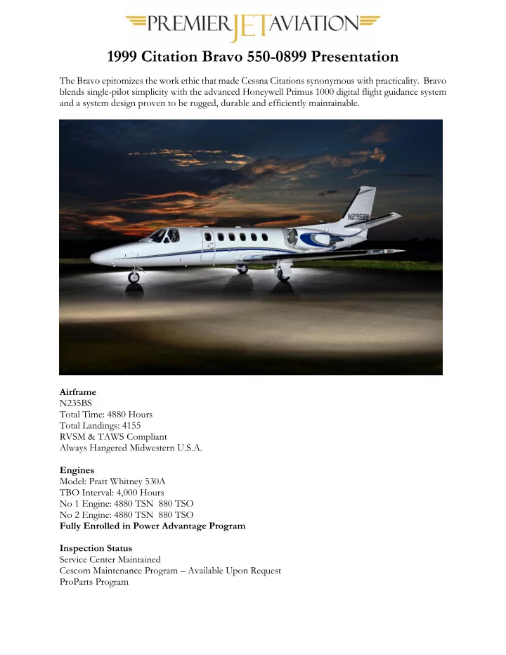1999 citation bravo 550 0899 presentation