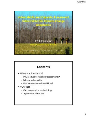 Contents  What is vulnerability?  Why conduct vulnerability assessments?  Defining