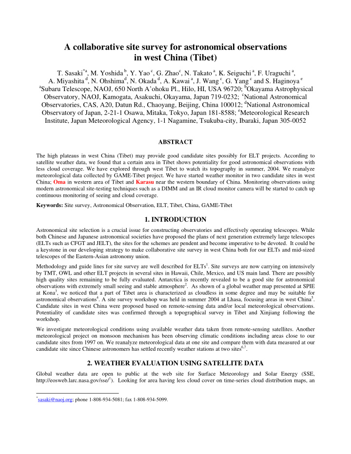 a collaborative site survey for astronomical observations