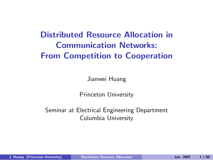 distributed resource allocation in communication networks