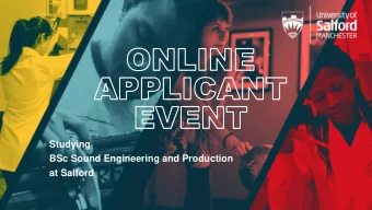 at Salford  Welcome to BSc (Hons) Sound Engineering and  Production  Dr Wilfred Darlington