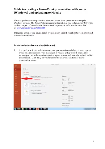 Guide to creating a PowerPoint presentation with audio  (Windows) and uploading to Moodle  This is