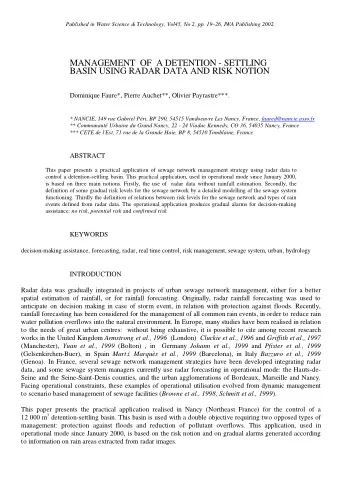 MANAGEMENT OF A DETENTION - SETTLING  BASIN USING RADAR DATA AND RISK NOTION  Dominique Faure*,