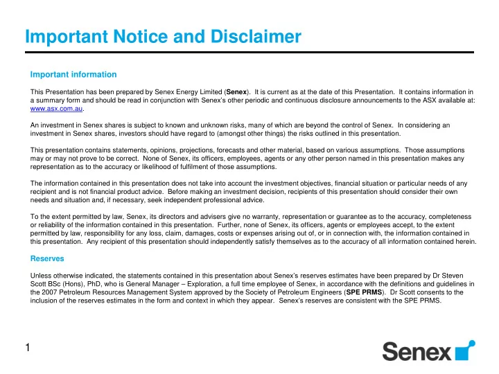 important notice and disclaimer